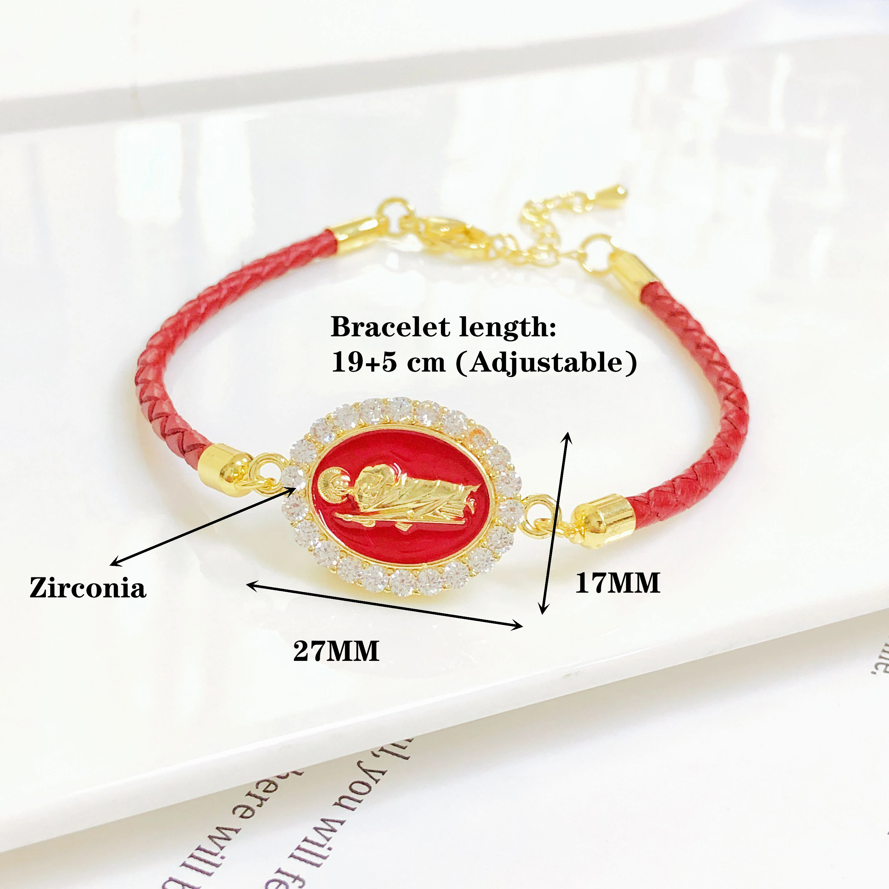Nowa Modna Skórzana Pleciona Bransoletka z Figurką Religijną Matki Boskiej Świętego Jana Chrzciciela z Cyrkonią dla Kobiet i Mężczyzn, Biżuteria na Imprezę, Prezent Urodzinowy