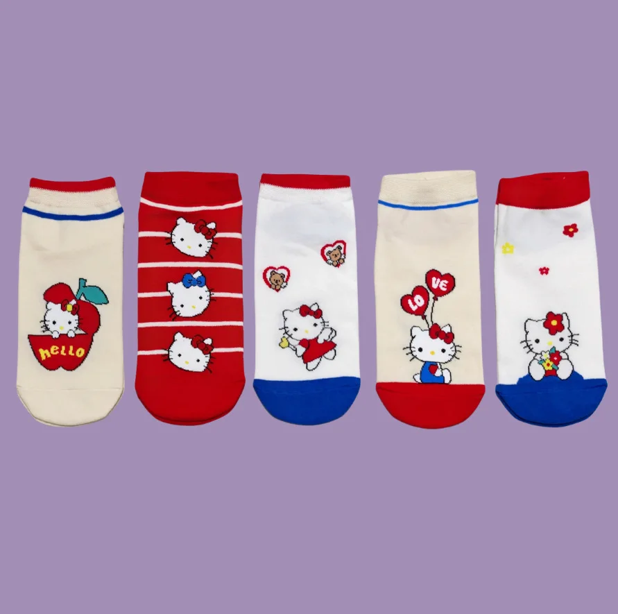 

HelloKitty Japanese Style Women Socks Thin Breathable Combed Cotton Cute Cat Cartoon Ankle Socks