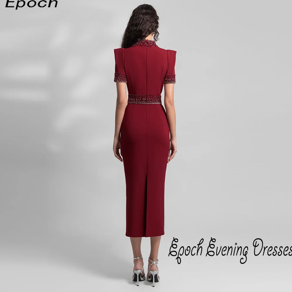 Epoch Luxury Crystal Evening Dress فساتين السهرة 2024 New Arabia Elegant Women Sexy Short Sleeve Cocktail Party Prom Gown