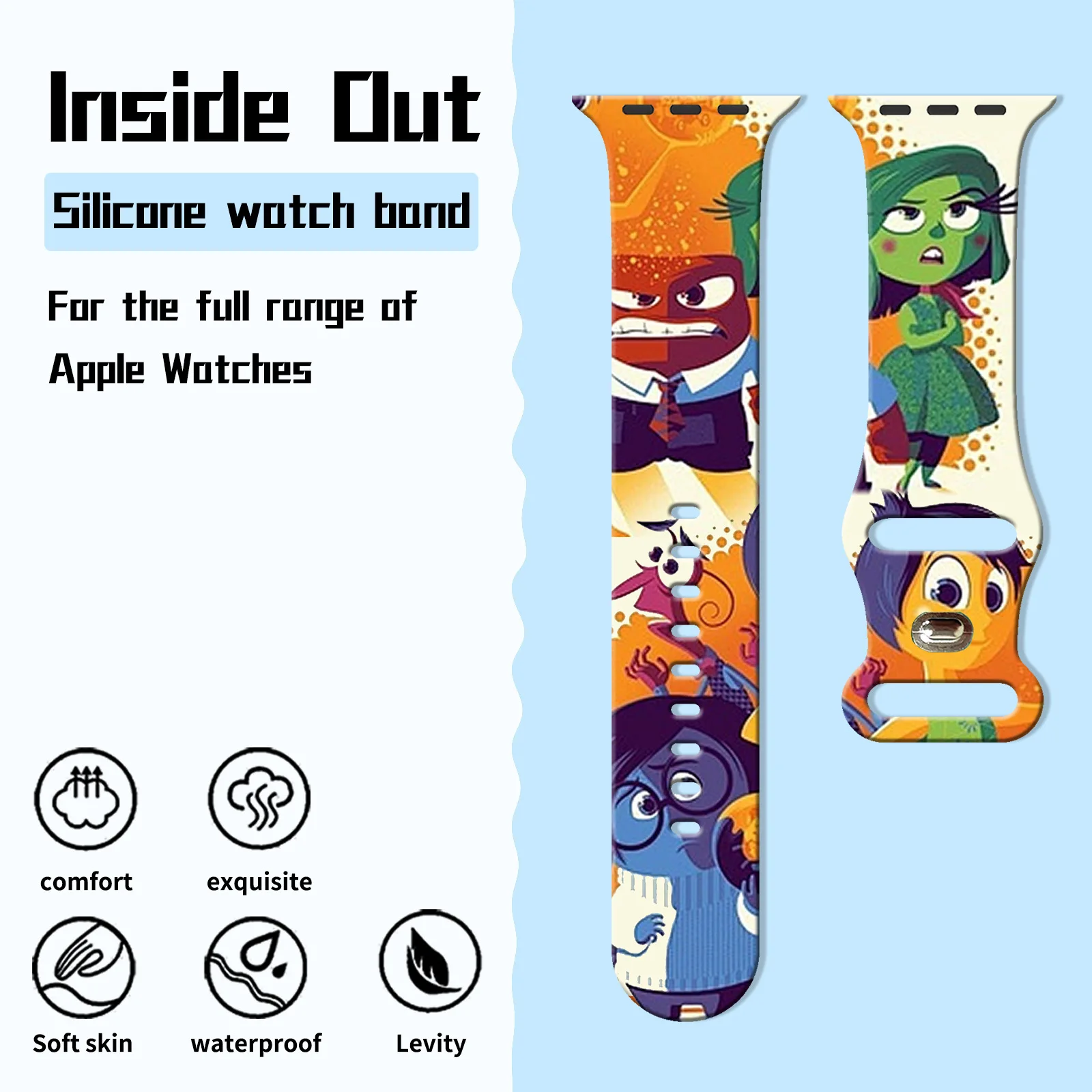 Disney Inside Out 2 Silicone Strap for Apple Watch Band 44 40 42 41 45 38mm 3 4 5 6 Bracelet IWatch Apple Watch 6 5 3 SE 7 8 9