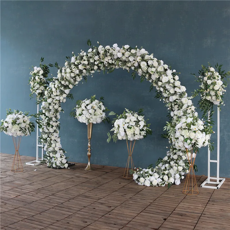 

Wedding Decoration White Rose Hydrangea Floral Arrangement Artificial Flowers for Christmas Party Arch Decor Support Custom