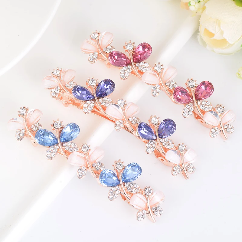 EASYA 3 Colors Fashion Shiny Butterfly Barrettes Hairwear Women\'s New Design Crystal Rhinestone Hairpins Jewelry