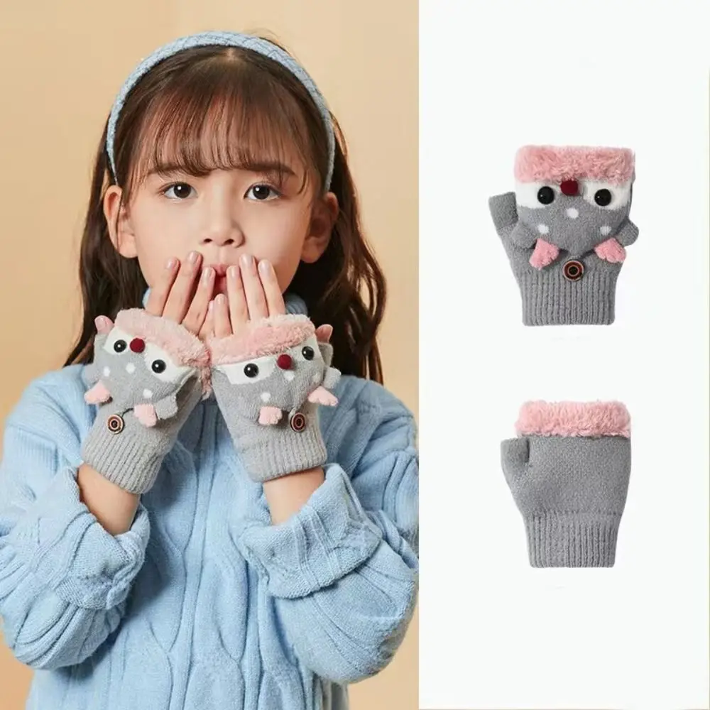 

Детские откидные перчатки с героями мультфильмов, зимние варежки, теплые перчатки с оленями, утепленные вязаные перчатки в корейском стиле с половиной пальца, зимние