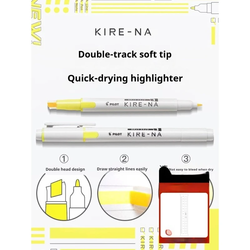 1/3/4/5/10PCS PILOT KIRE-NA Highlighter Pen Set Dual Tip Colroed Highlighter Pastel/Basic Chisel/Fine Tip Quick-Dry Pigment Ink