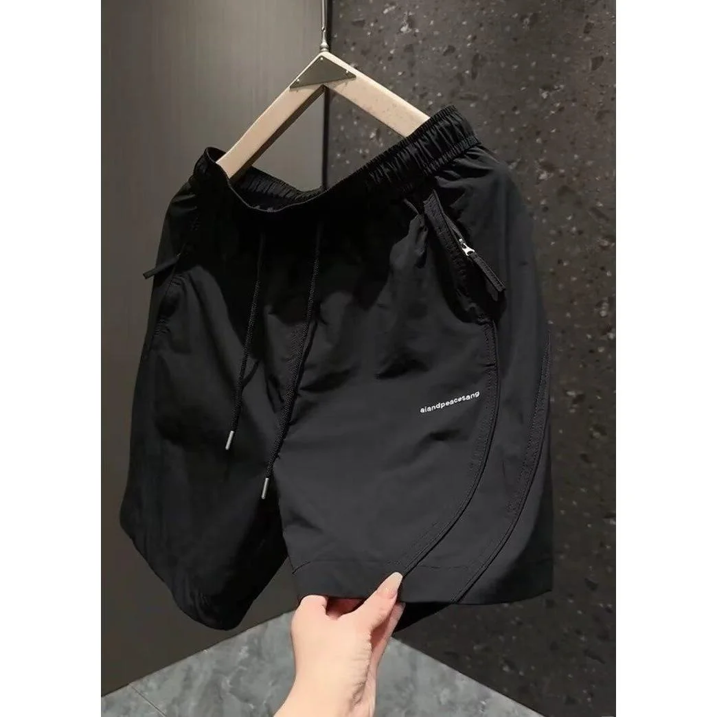 

Мужские летние тонкие быстросохнущие дышащие пляжные шорты, модные молодежные повседневные брюки свободного кроя из полиэфирного волокна