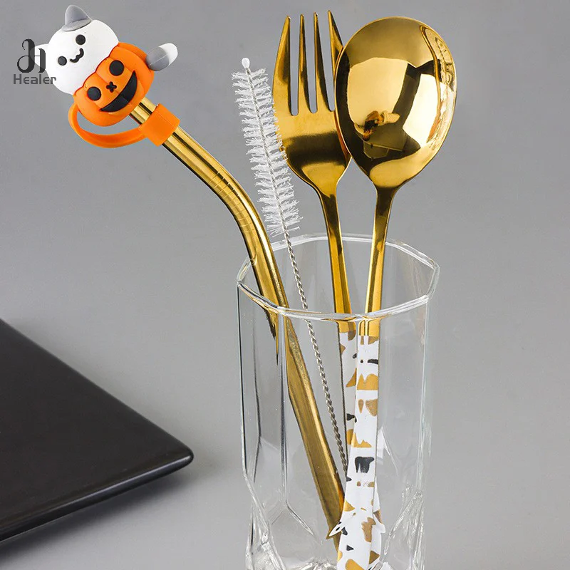 Cartoon Pumpkin Ghost coperchi di paglia in Silicone per tazza tappo antipolvere per bere punte di paglia copertura accessori per tazze per feste di Halloween