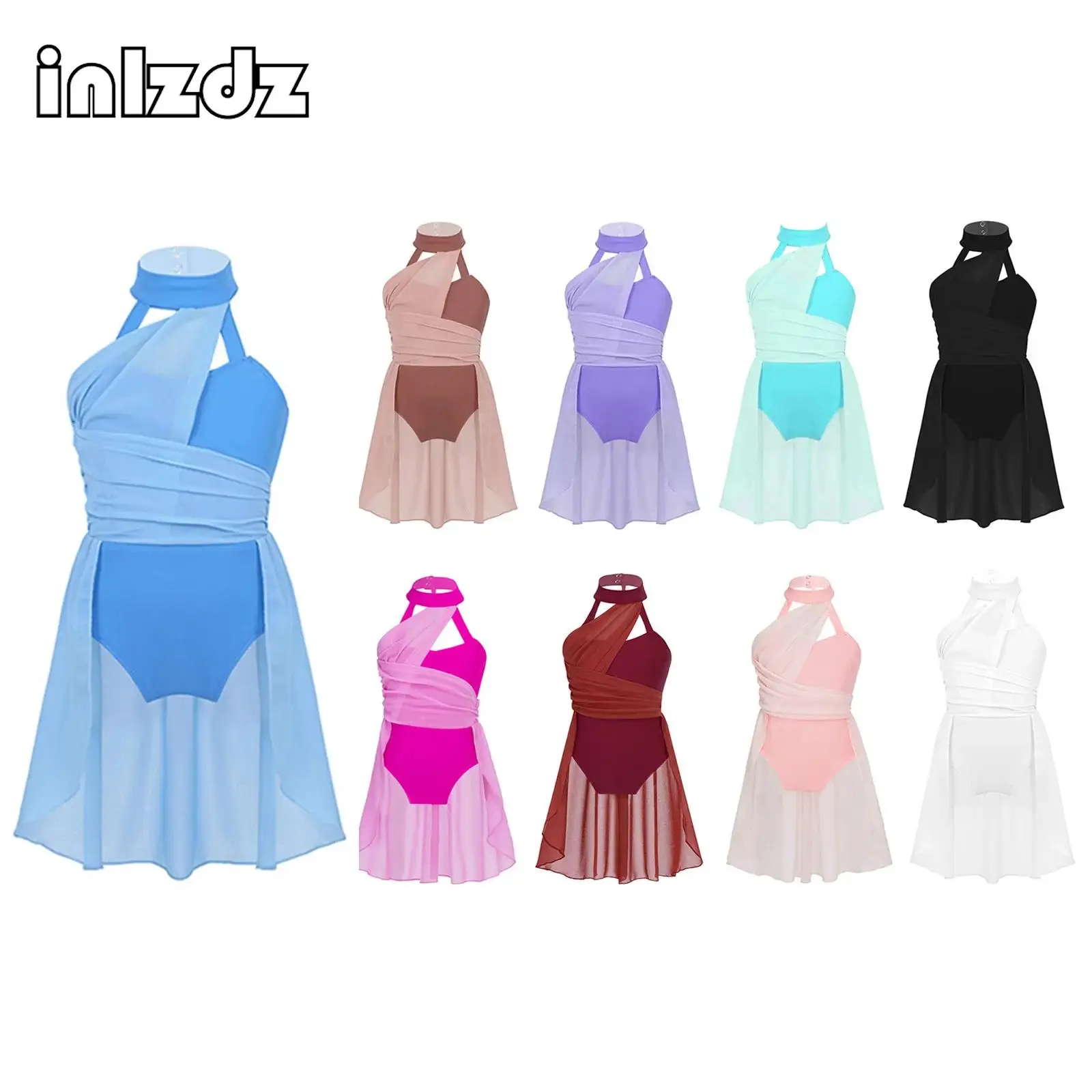 

Sleeveless Ruched Lyrical Dance Dress for Girls Kids Chiffon Ballet Tutu Dress Gymnastic Stage Performance Costume Dancewear