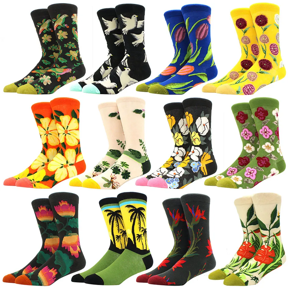 New Women Flower Plant Socks Collection Kawaii Casual Female Cotton Sock Literary Men Sock