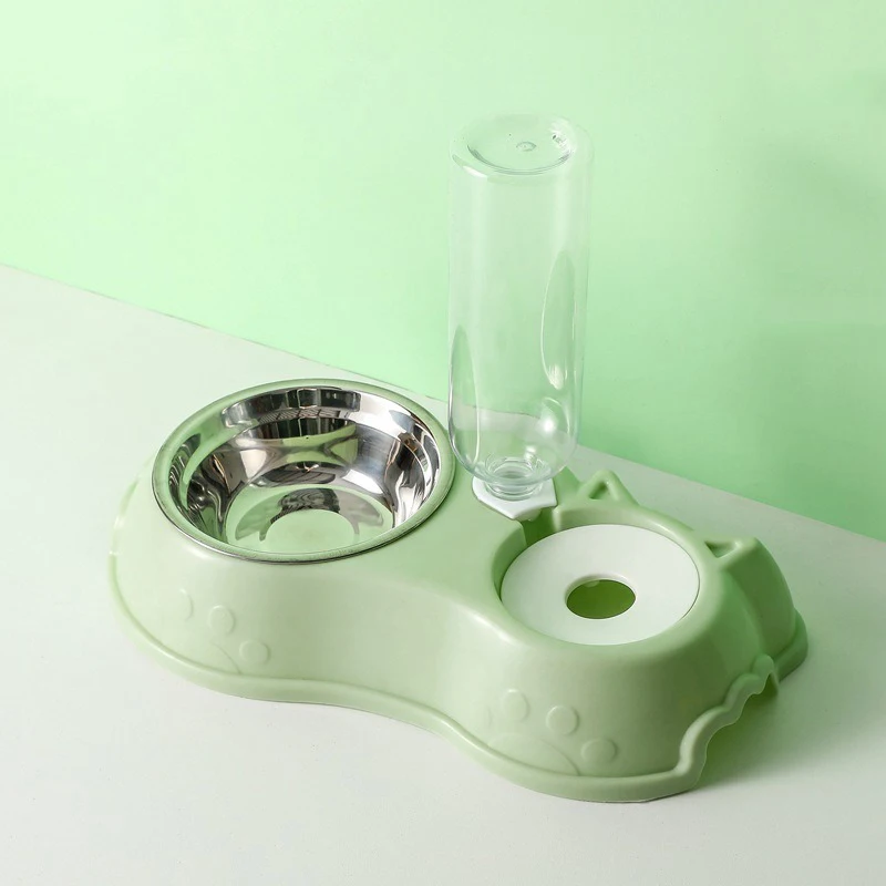 Pet automatic water feeding Double bowl cat food bowl non-slip stainless steel food bowl pet food utensils Pet supplies