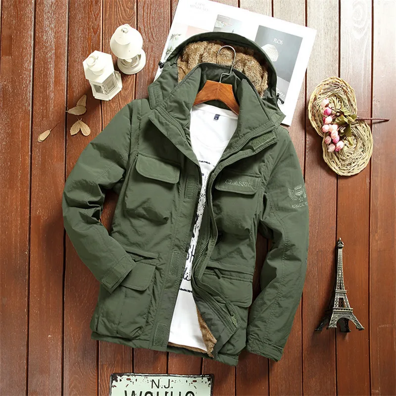 Coat New Versatile and Handsome Men's Casual Outdoor Thickened Hooded Detachable Multi Pocket Coat