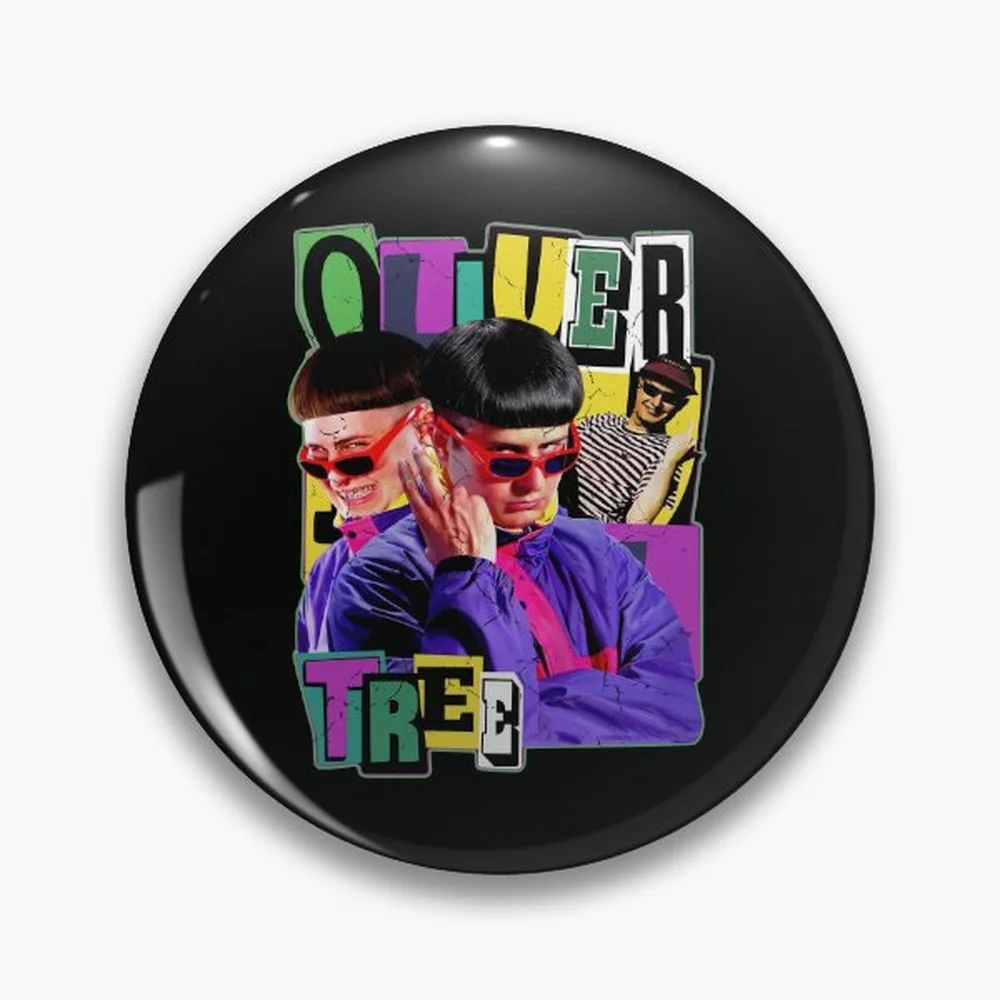Pin Retro Oliver Tree de los 90, Pin Holográfico con Forma de Estrella y Corazón, Broches Laminados, Accesorio de Moda