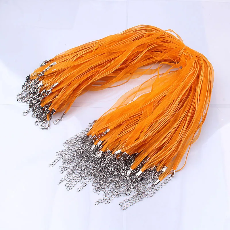 

Free Shipping 100pcs 18inch Orange Organza Ribbon Wax Cotton Necklace Cord String,Extender Chain,Lobster Clasp,DIY Accessory