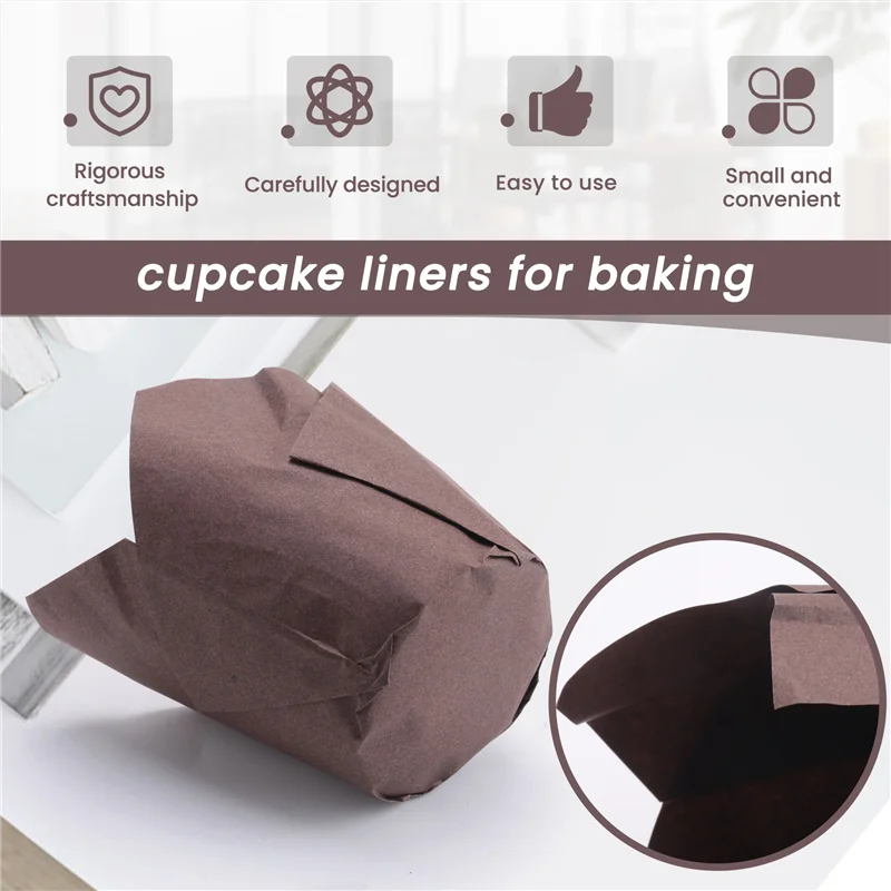

ABWR-50 Pcs Tulip Cupcake Liners,Tulip Baking Paper Cupcake & Muffin Liners Unbleached Baking Cups Cupcake Brown Durable Easy To