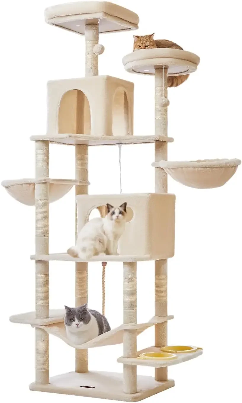 76-Inch Cat Tree Cat Tower For Indoor Cats, Plush Multi-Level Cat Condo With 12 Scratching Posts, 2 Perches, 2 Caves, Hammock|