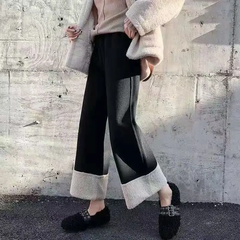 

Fashion Women's Wide Leg Pants New Thickened Elastic High Waist Korean Casual Straight in Autumn and Winter 2024 X533