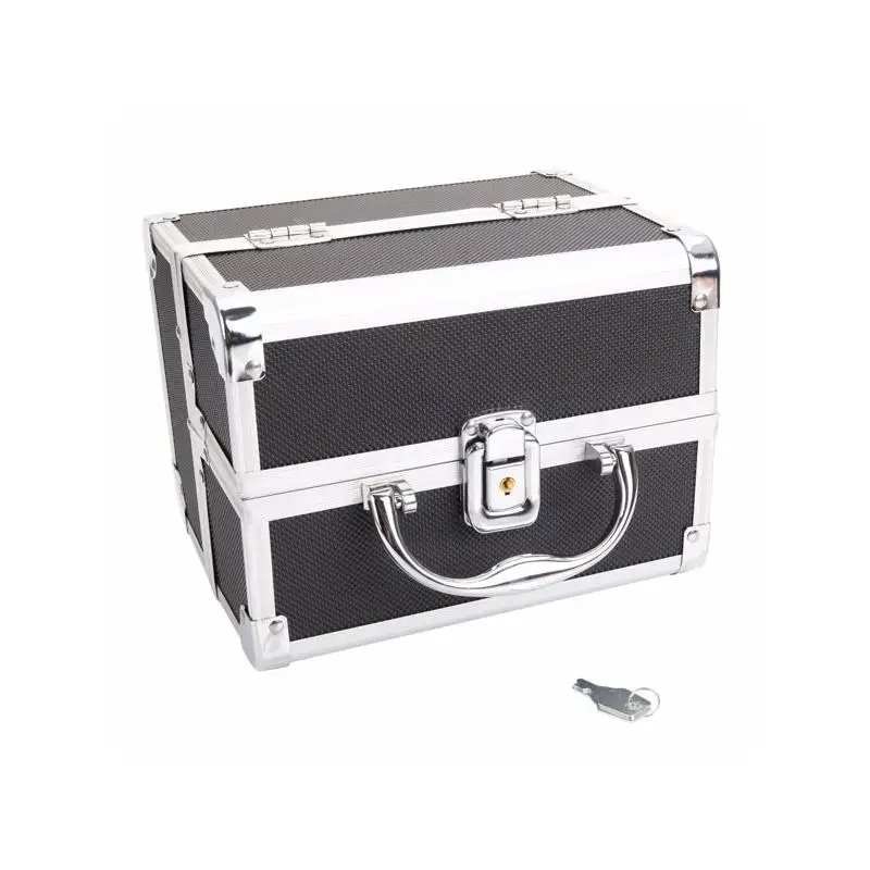 

Алюминиевый футляр для макияжа, шкатулка для драгоценностей, косметический органайзер с зеркалом, черная отделка 9 x 6 x 6 дюймов, идеально подходит для путешествий и домашнего использования