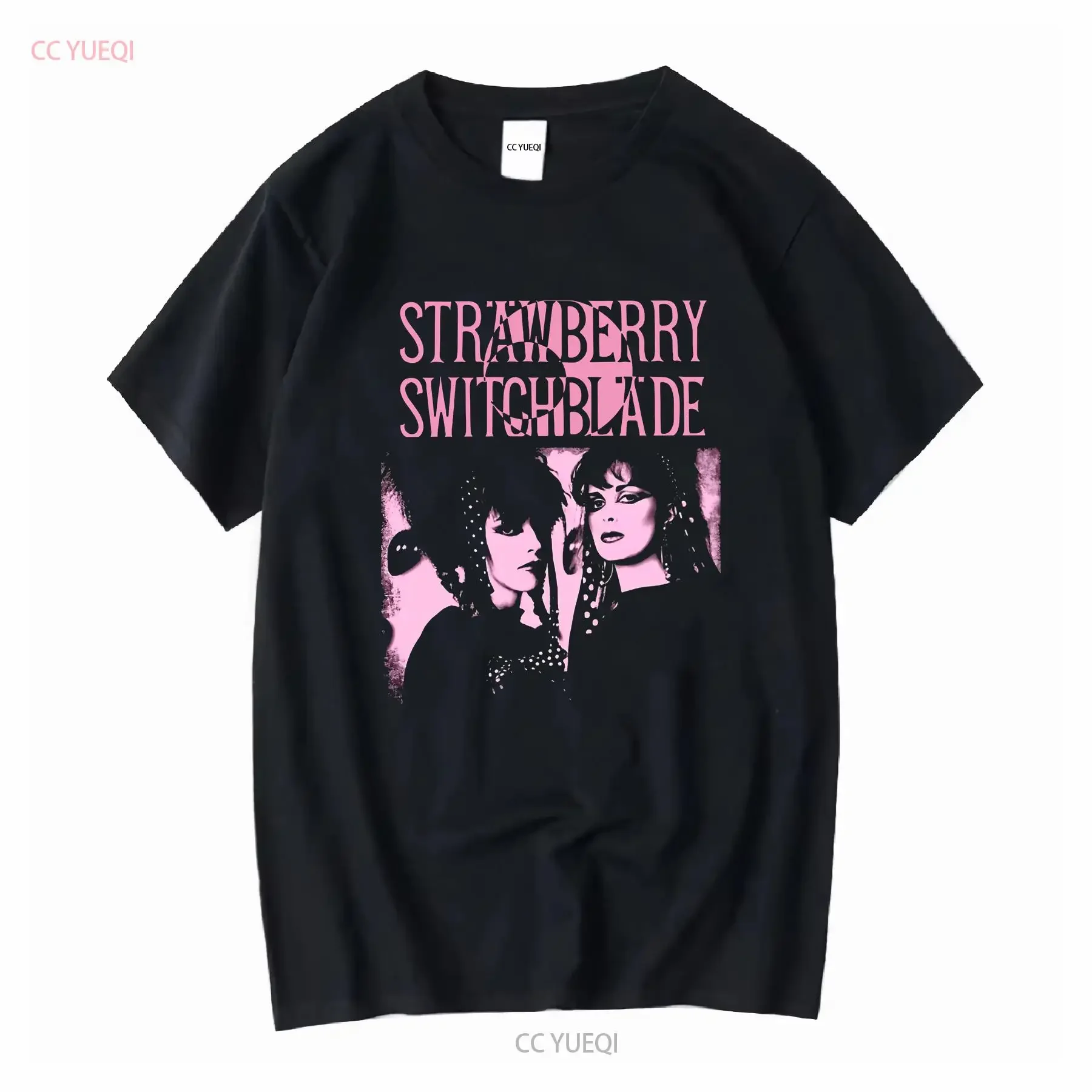 Strawberry Switchblade 80s Retro Music Classic Cotton Black T Shirt long or short sleeves vintage Washed Casual fashion