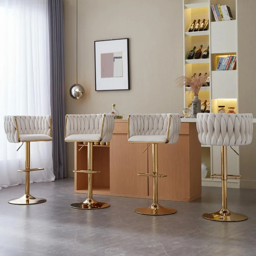 

Bar Stool, Adjustable Swivel Counter Height Chairs with Woven Back, Set of 6 Bar Stool