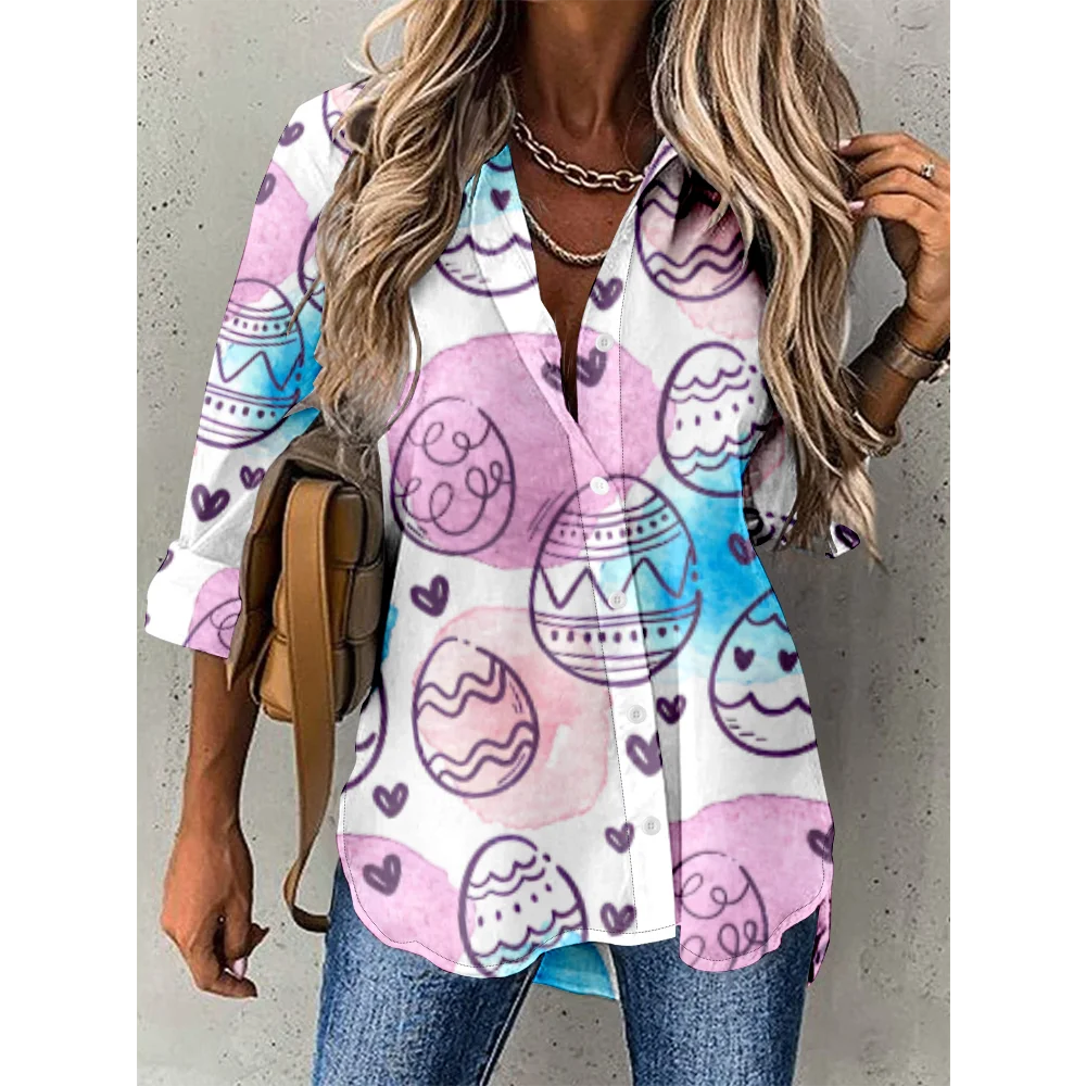 Spring Shirt Women Eggs Graphic Shirts Fashion Women Creative Tops Autumn Blouse Loose Cardigan Cute Y2k Long Sleeve Blusa Chic