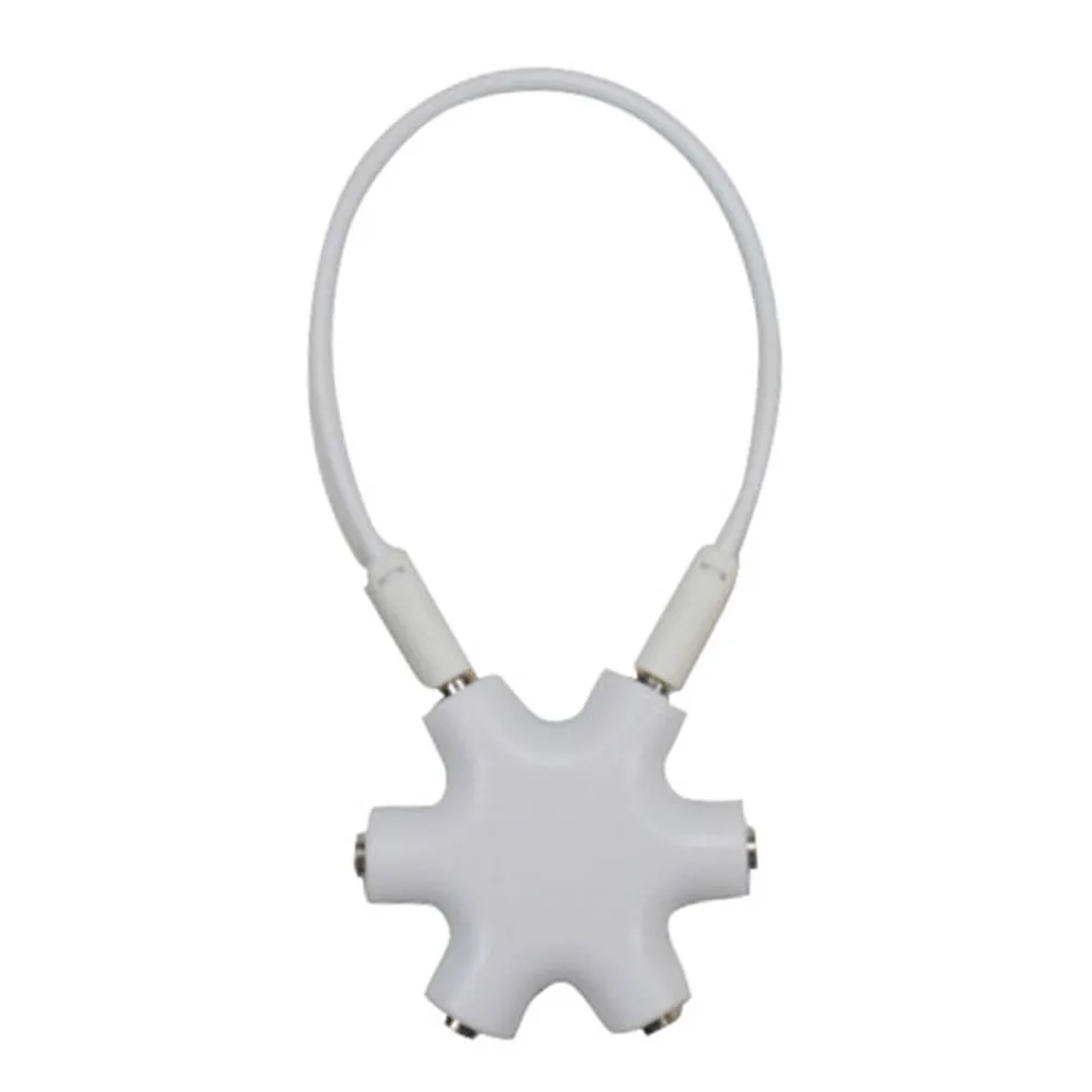 พอร์ต 3.5 มม. ตัวแยกหูฟังสากล 3.5 มม. ตัวแยก 6 ทางอะแดปเตอร์หูฟังสเตอริโอสายสัญญาณเสียงสีขาวแบบพกพา