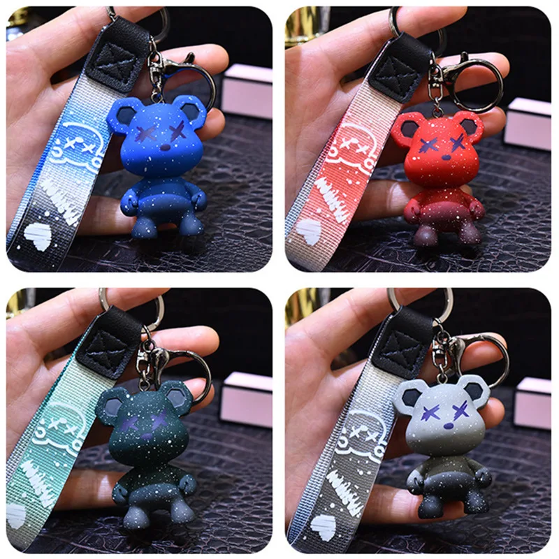 Cute Bear Keychain With Strap The Best Car Key Keyring Animal Bag Backpack Key Chain Charm Pendant Accessory Gift