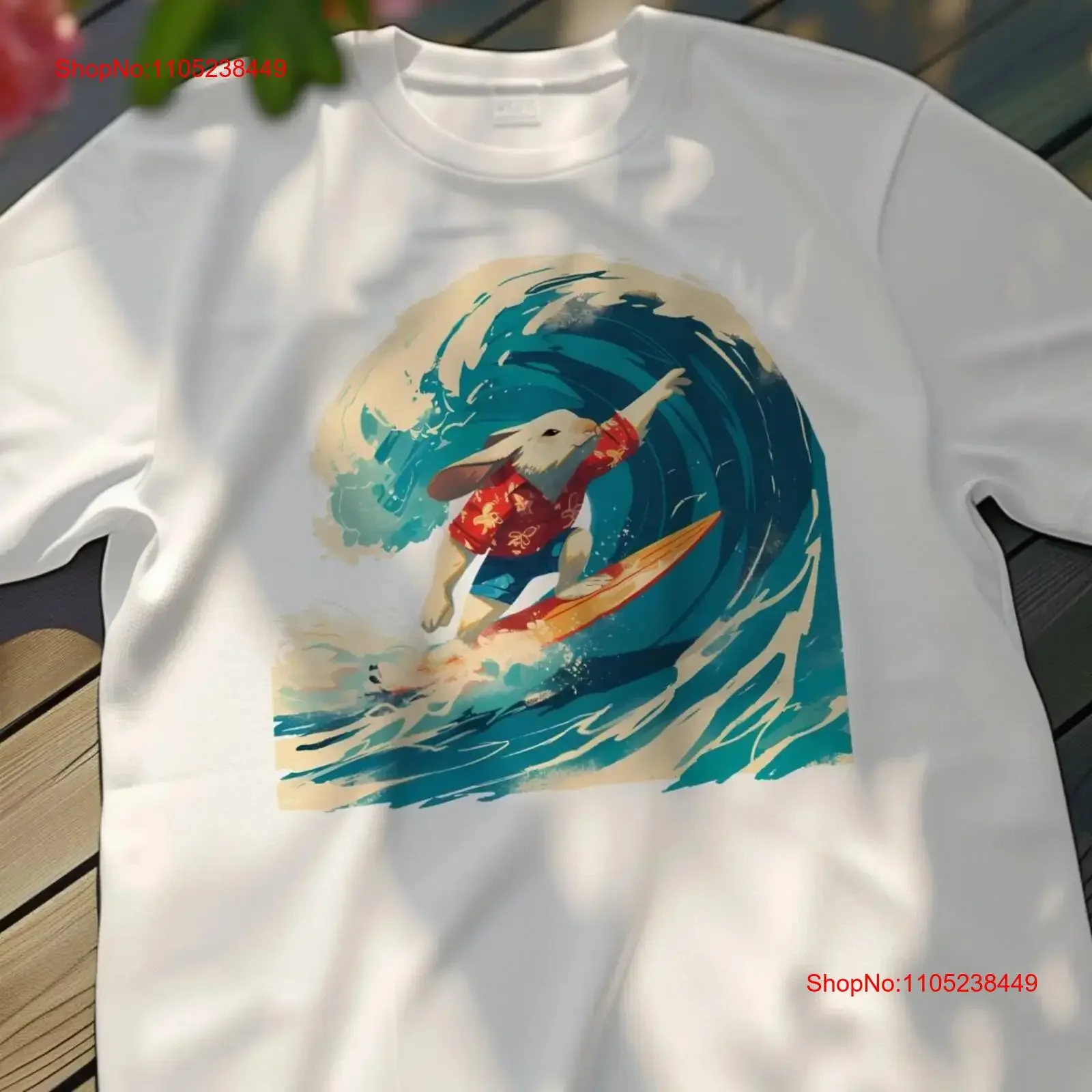 Surfing Bunny T Shirt Quirky Animal Surfer Casual Summer Top Fun Beach OutfiT vintage Washed designer clothes Soft Slightly
