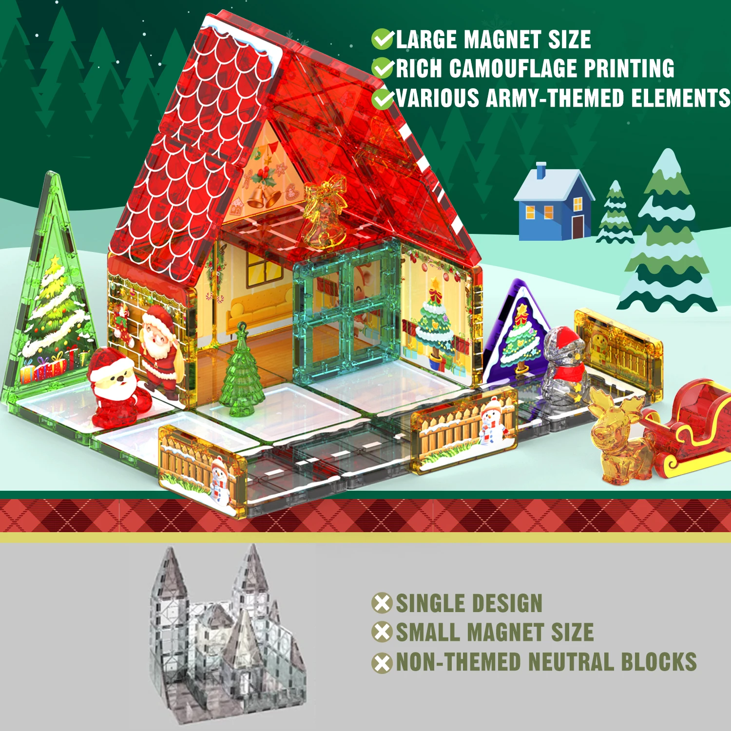 2025 Kerst Kleurrijk Venster Magnetische Tegel Bouwstenen Set DIY Puzzel 3D Puzzel Nieuwjaar Kinderen Speelgoed Kerstcadeaus