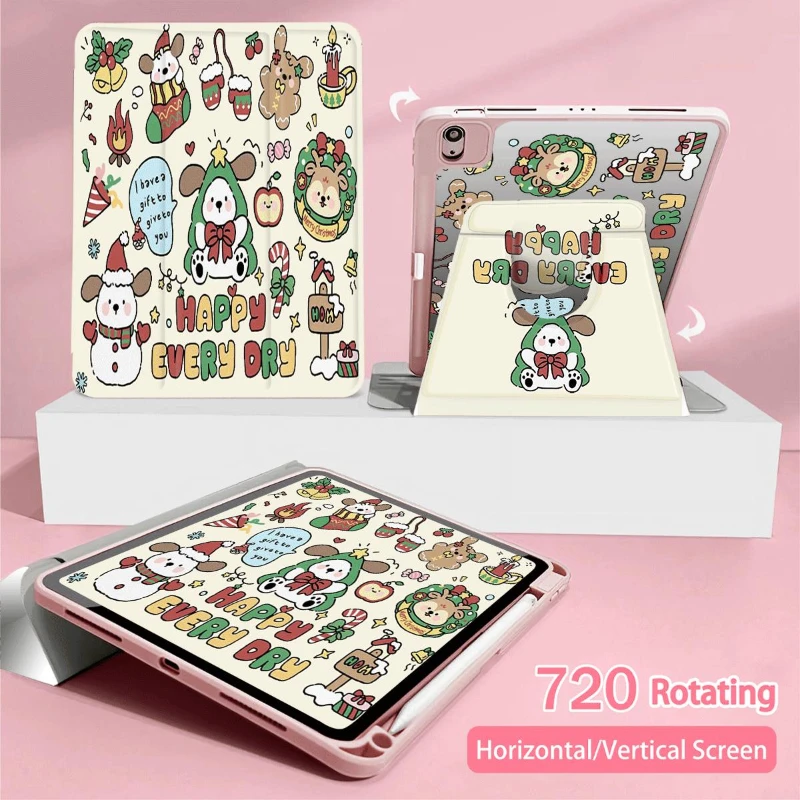 

Планшет для iPad 360° ° Аксессуары для вращающегося корпуса для iPad 10,2, 8-го 9-го поколения, воздух 5-го 4-го Pro 11 2020 Ipad 5-го 6, 9,7, рождественский снеговик