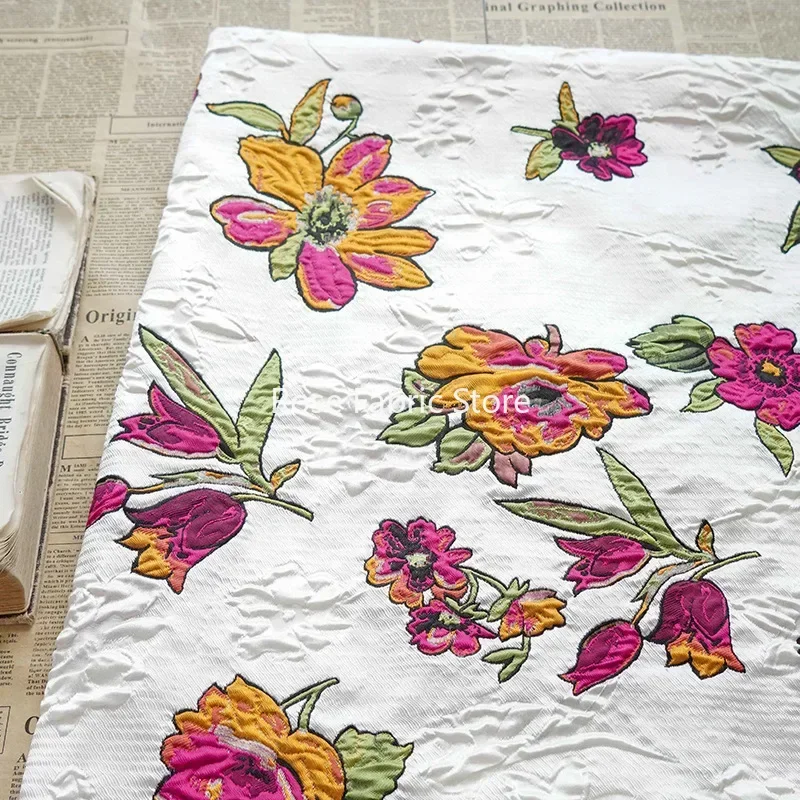 1 Meter Embossed Large Flower Yarn Dyed Jacquard Fabric Pleated Elegant Women Dress Bag Decorative Sewing Fabric