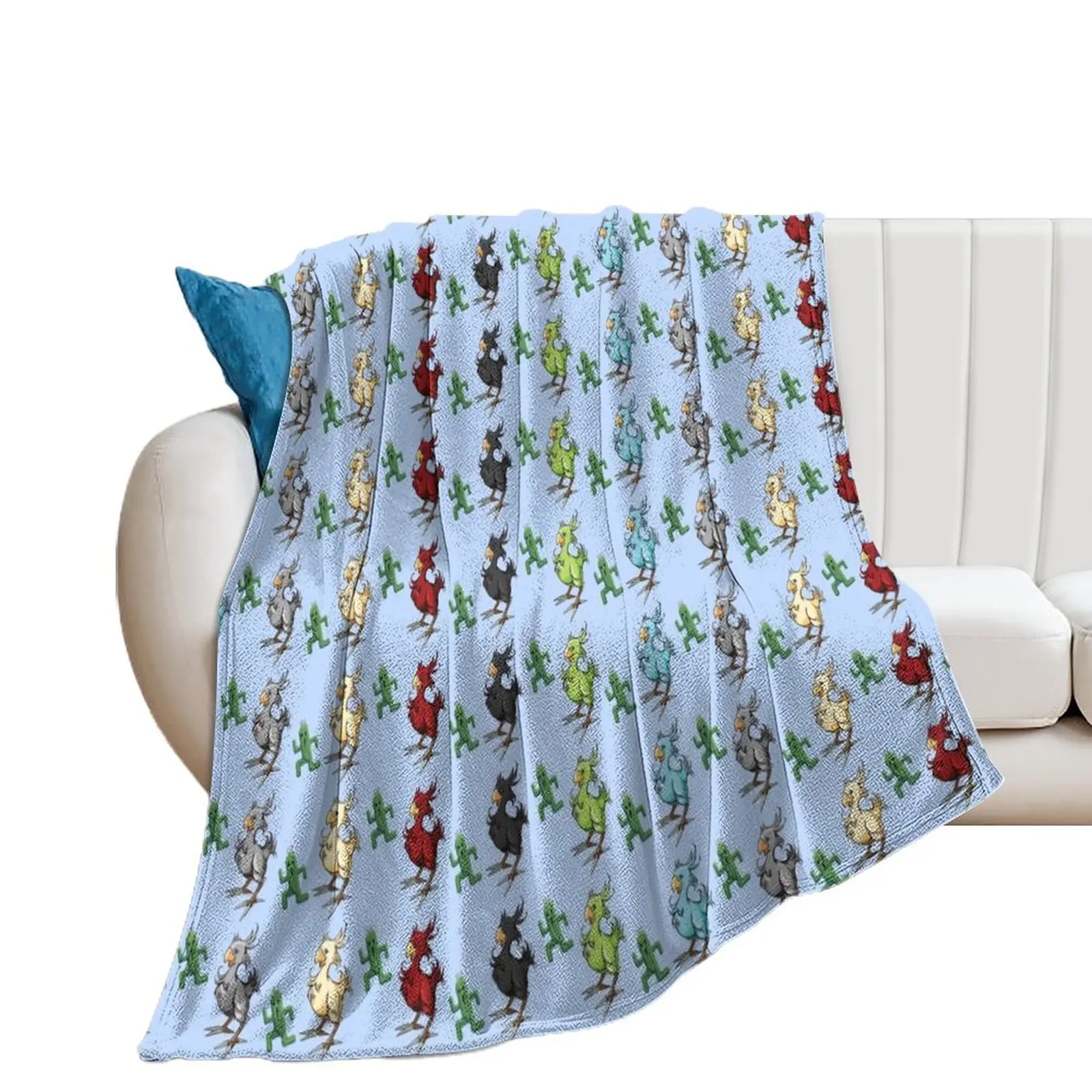 Rainbow Chocobo and Cactuar pattern Throw Blanket funny gift Luxury Designer Warm Blankets