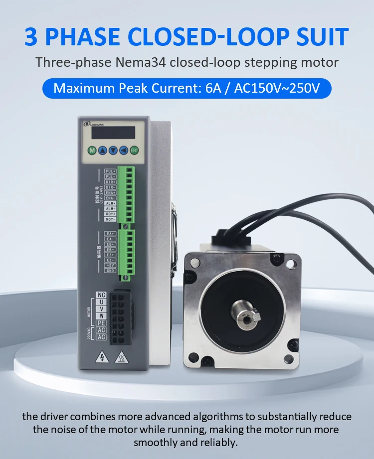 Lichuan 3phase Nema34 12Nm Closed loop stepper motor LC86H3156 1phase AC220V power closed loop stepper driver LCDA2263C for CNC