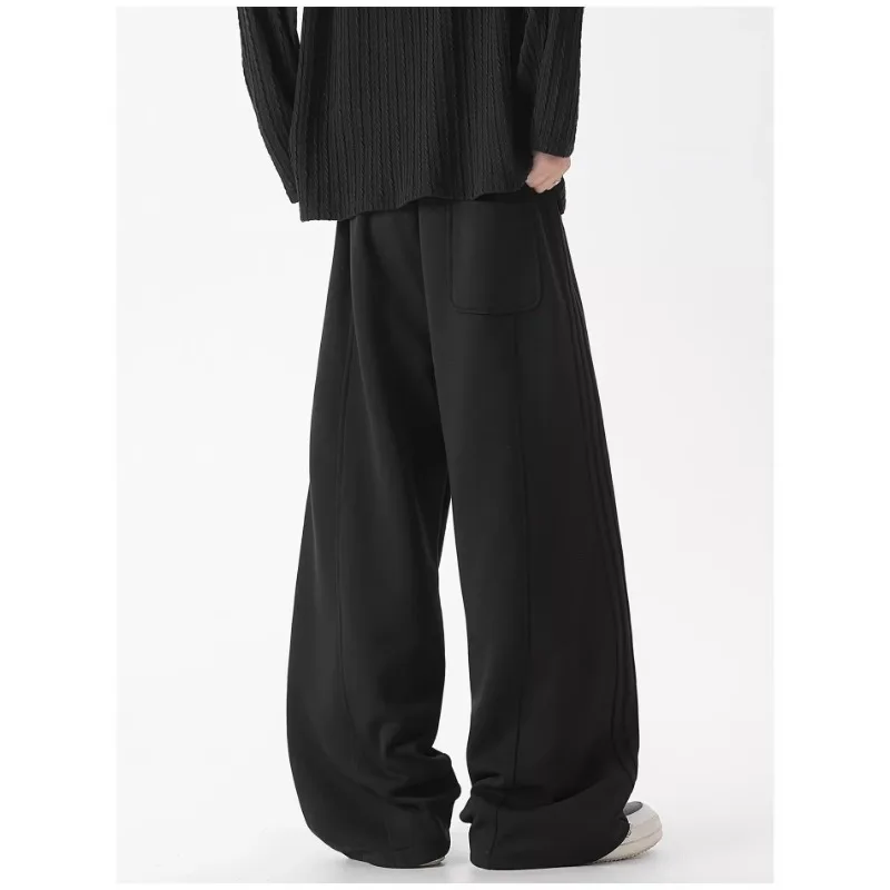 بنطال رياضي كاجوال بطيات من الجانب الأمريكي للرجال، بنطال رياضي مستقيم مخملي بسيط بلون سادة من العلامة التجارية العصرية #3