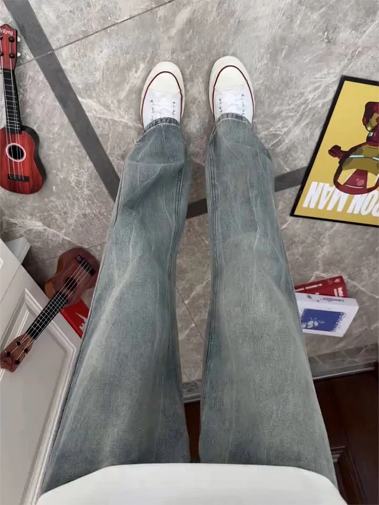 

Retro Blue Lightning Bamboo Pattern Men's Jeans Straight Leg Slimming Straight Micro Flared Pants American High Street Vibe