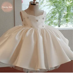 Baby Girl Princess Sleeveless Dress Toddler Child Bow Ruffled Ball Gown Elegant Birthday Party Wedding Summer Baby Clothes 1-14Y