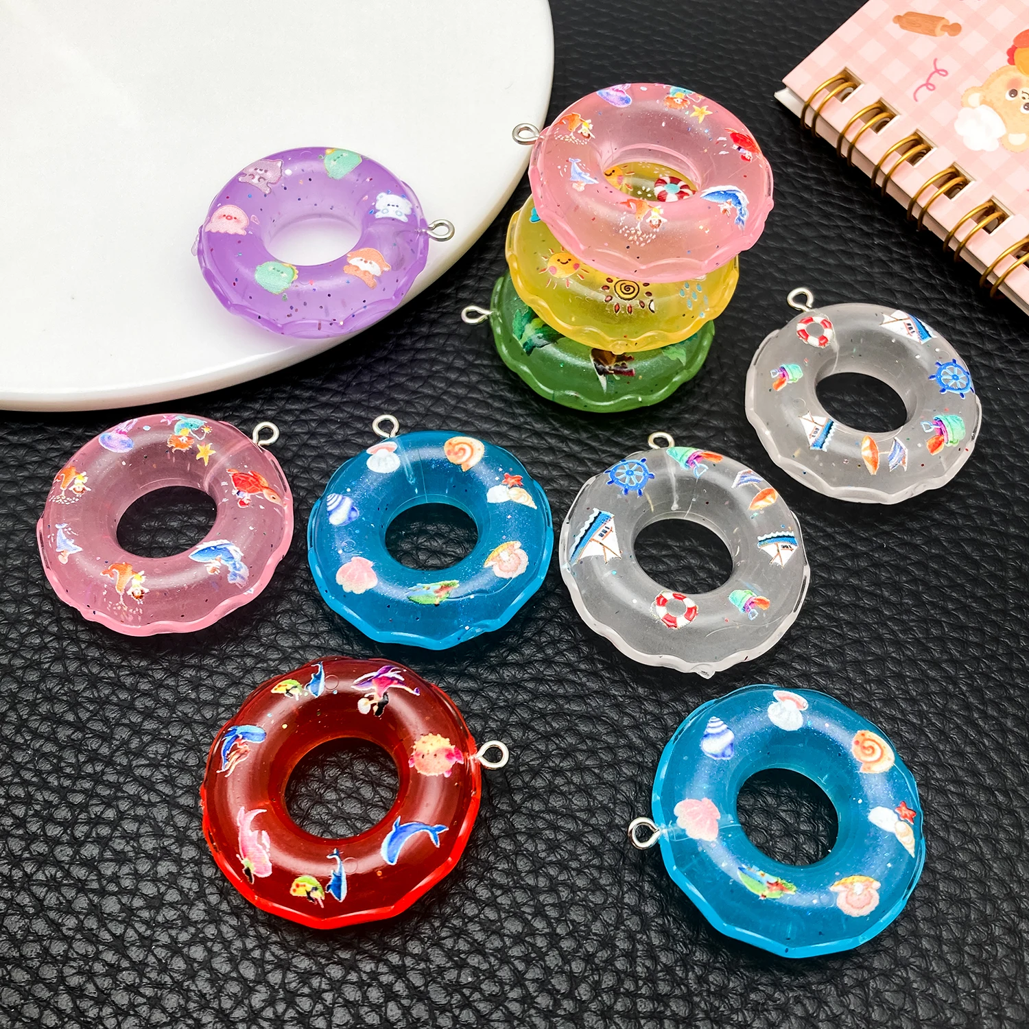 4/10pcs Hot-Selling DIY Resin Creative Realistic Transparent Color Swim Ring Pendants, Summer Charm Accessories for Phone Straps