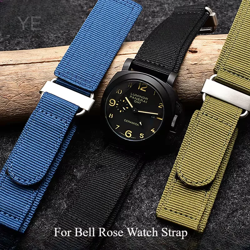 Correa de reloj con cierre de gancho y bucle de nailon duradero y grueso de 22mm y 24mm para correas de reloj impermeables Bell Ross BR01 BRO3