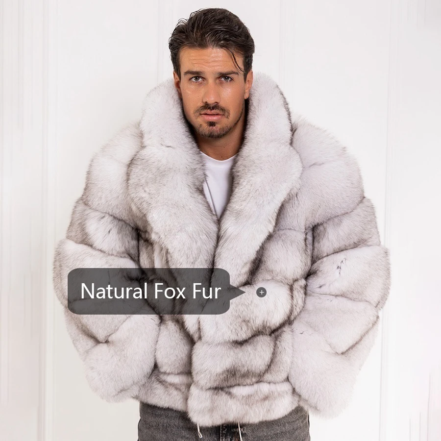 Real Fur Coat Men Natural Fox Fur Coats Turndown Collar Luxury Winter Men\'s Coat High Quality Warm Blue Fox