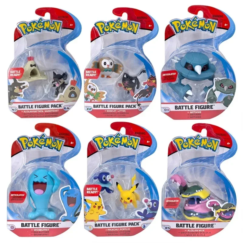 Pokemon Battle Figures Alolan Muk Metang Rowlet Litten Wobbuffet Rattata Sandygast Collectible Desk Car Decor Kids Gifts