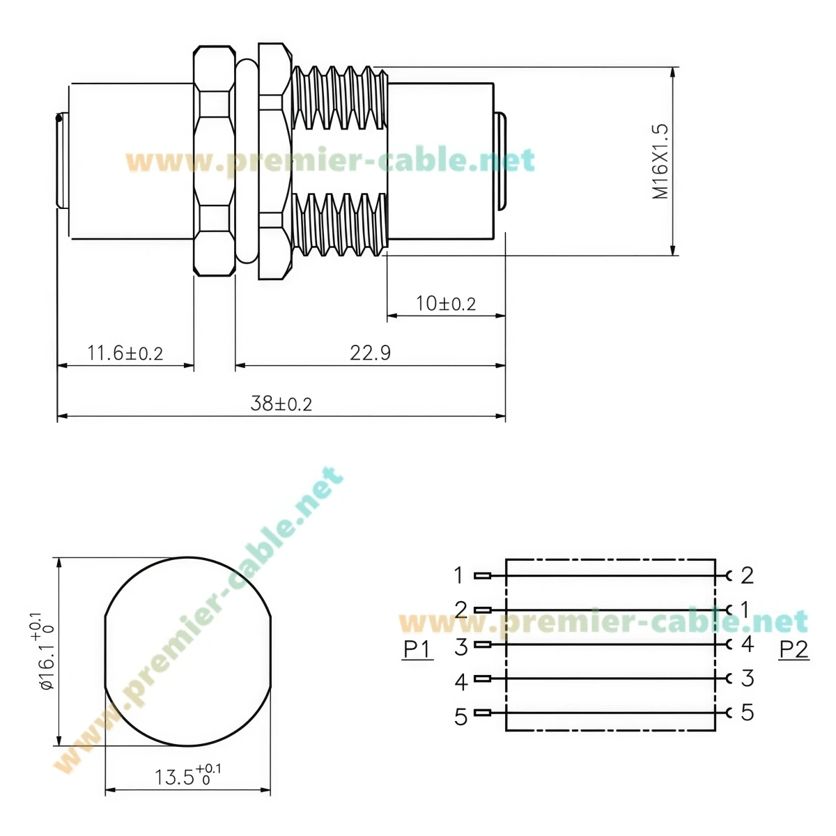 M12 B-Code 5-poliger Schottverbinder IP67 Buchse-zu-Buchse Rundsteckverbinder für Schalttafelmontage, abgeschirmt für PROFIBUS – Detail 1