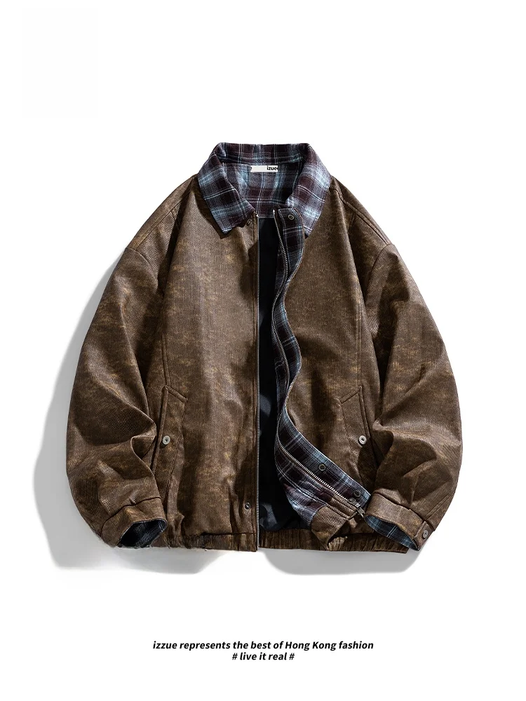 

Loose Collar Leather Jaet Casual Warm American Sle Outerwear Versatile Casual Coat Stand Fit PU Leather Zipper Closure