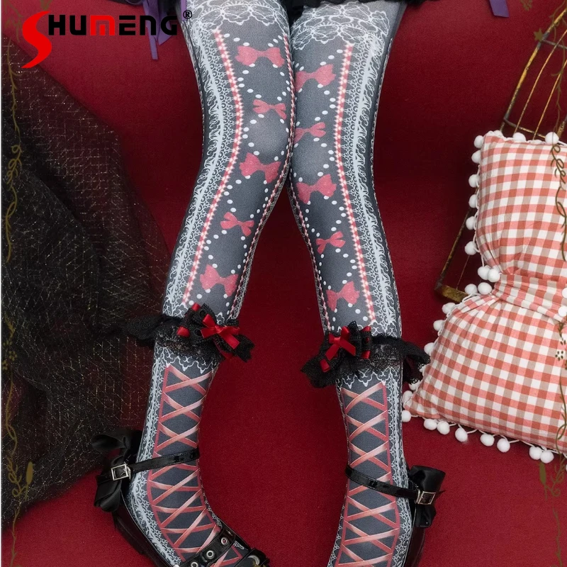 

Японские колготки в стиле Rojita, оригинальные колготки в стиле Лолита с цифровым принтом, милые колготки на Новый год для женщин и девушек