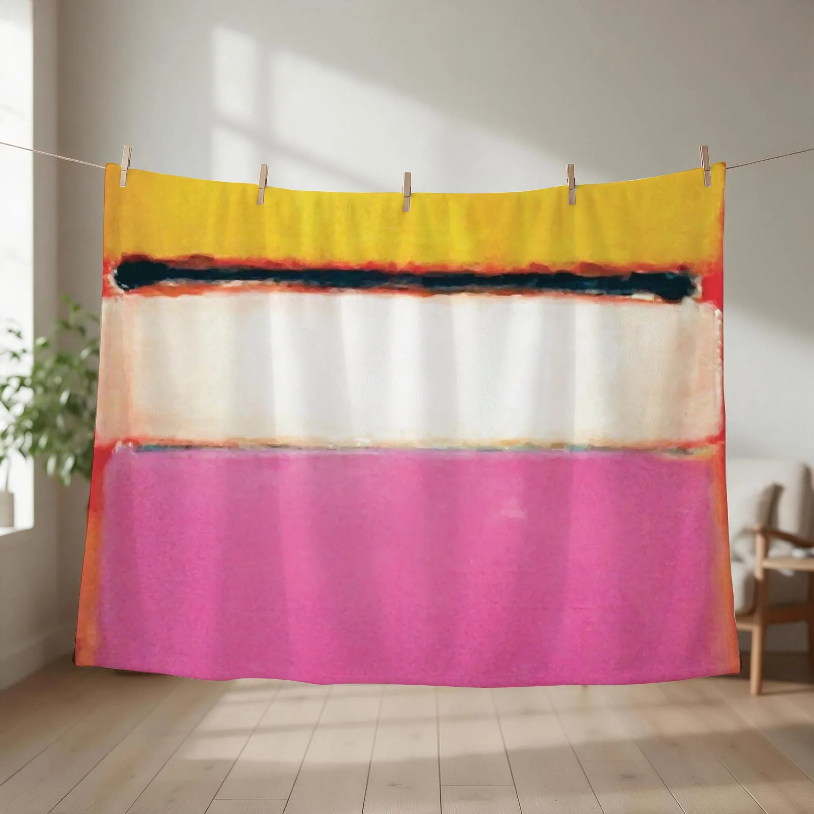 Mark Rothko | White Center (Yellow, Pink and Lavender on Rose) Throw Blanket couch cozy soft plush fuzzy picnic outdoor blanket