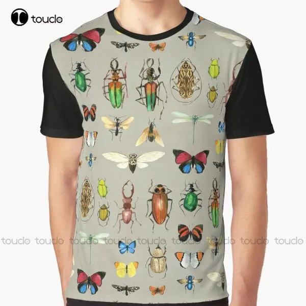 The Usual Suspects - Insects On Grey - Watercolour Bugs Pattern By Cecca Designs Graphic T-Shirt Digital Printing Tee Shirts