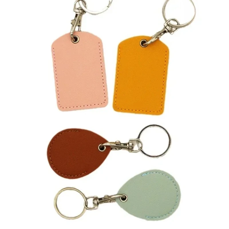 

Laser Engrave Name Access Card Holder Case Water Droplet Leather KeychainPersonalize Logo Rectangle Keyring Custom Key Chain