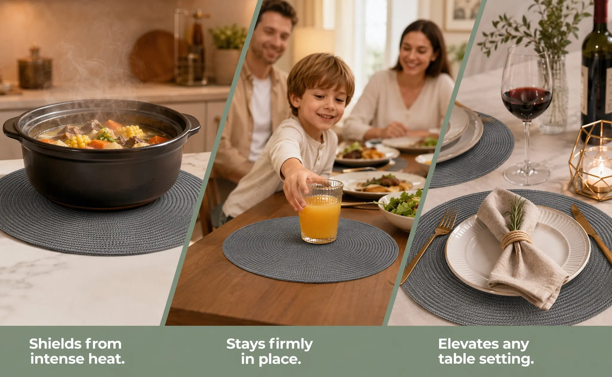 6 pcs Table Mats Placemats Kitchen Dining Heat Resistant Halloween Christmas New Year Braided Table Mat Circle Placemat Coaster
