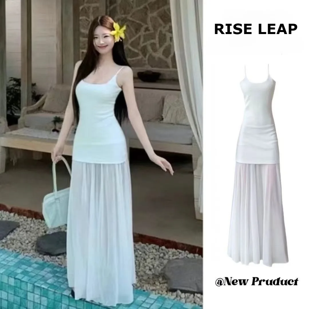 

Women's French Style Sleeveless Maxi Dress Chiffon Tulle Patchwork Slimming Camisole Spring Summer Vacation Inspired Flowy Gown