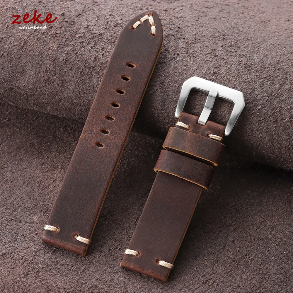 Handmade First Layer Cowhide Watch Band 18 20 22 23 24 26MM Retro Brown Padded Leather Strap for PAM111 441 Soft Men's Bracelet