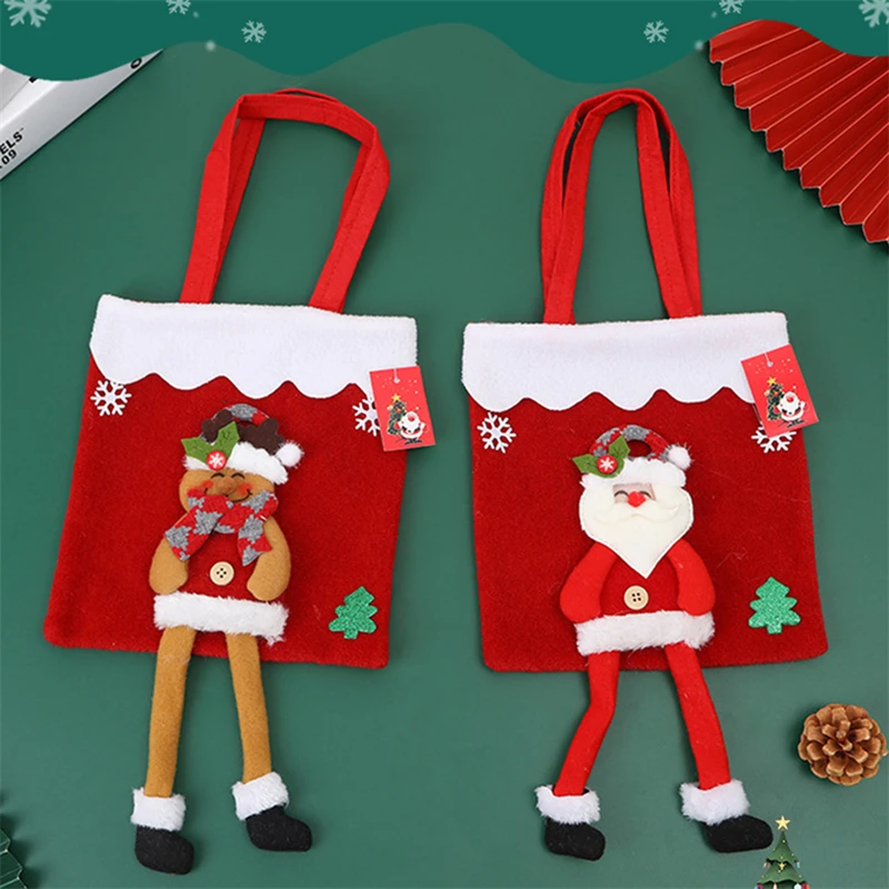 New Christmas Santa Sack Children's Christmas Gifts Candy Stocking Bag Elegant Santa Claus Printed Linen Christmas Candy Bag