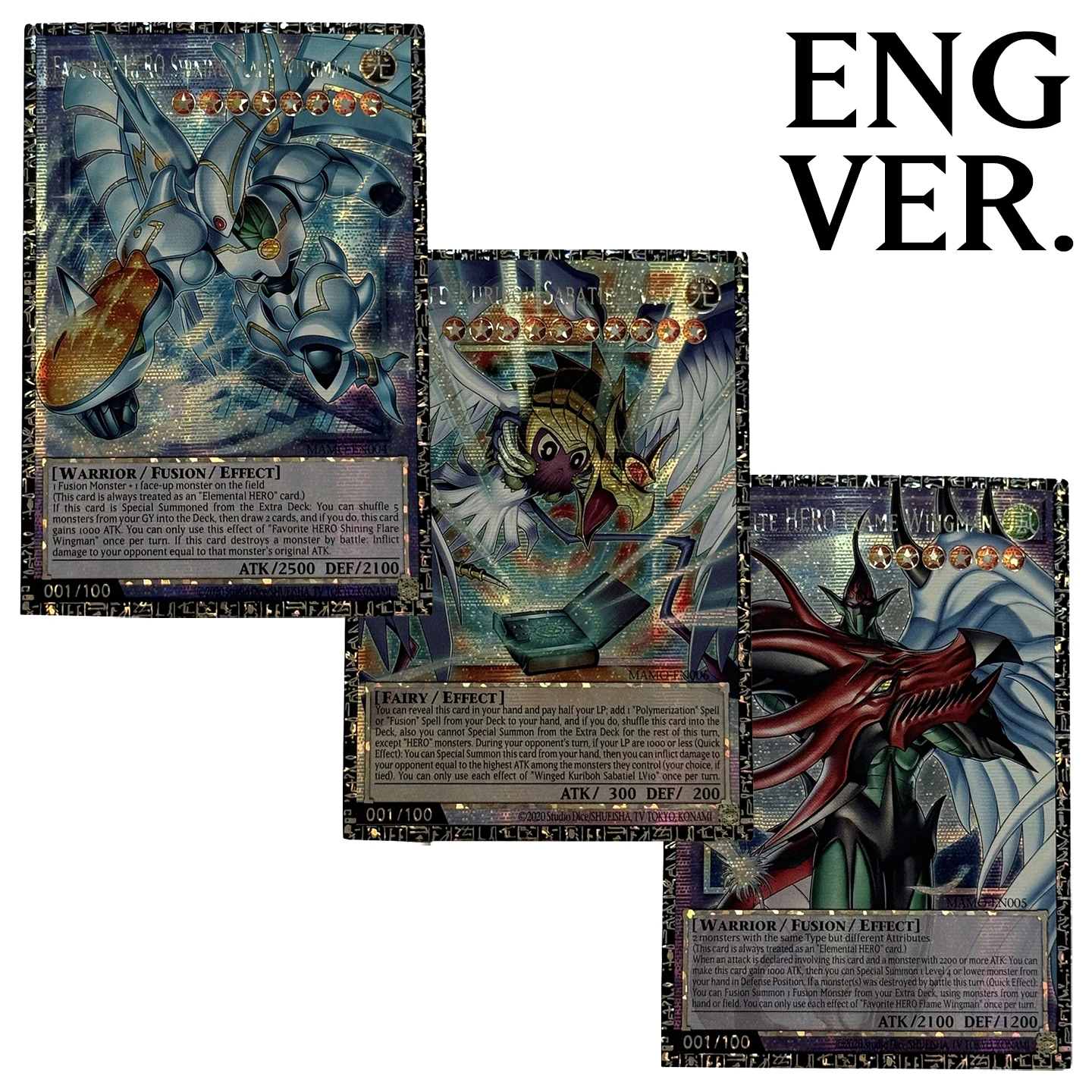 Yu-Gi-Oh! Coleção de Cartas Proxy DIY: HERO Flame Wingman, Shining Flare Wingman, Winged Kuriboh, Sabatiel LVTen (Não Original)