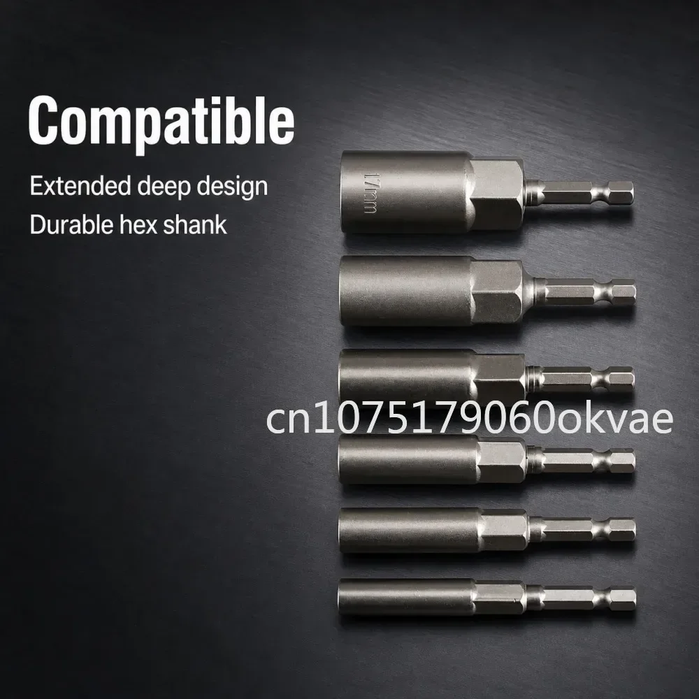 6Pcs 6mm-17mm 80mm Length Extra Deep Bolt Nut Bit Set Metric 1/4 6.35mm Hex Shank Impact Socket Adapter For Power Tools